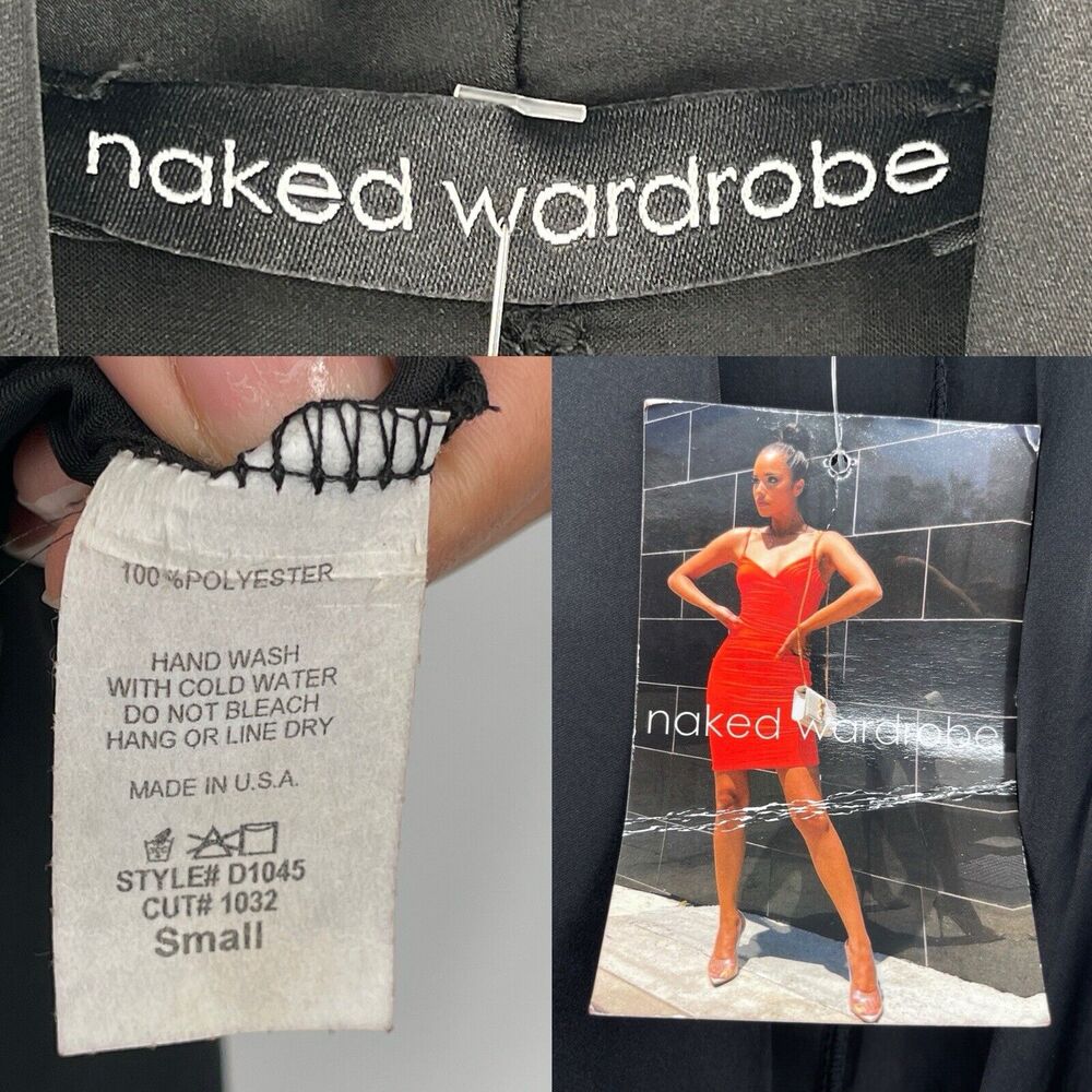 Naked Wardrobe Womens Dress Sz Small Black The Plunge Faux Wrap Long Sleeve Mini - Picture 9 of 12